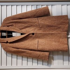 NWT  Zara Trafaluc Women's Coral Beige Brown Herringbone Coat